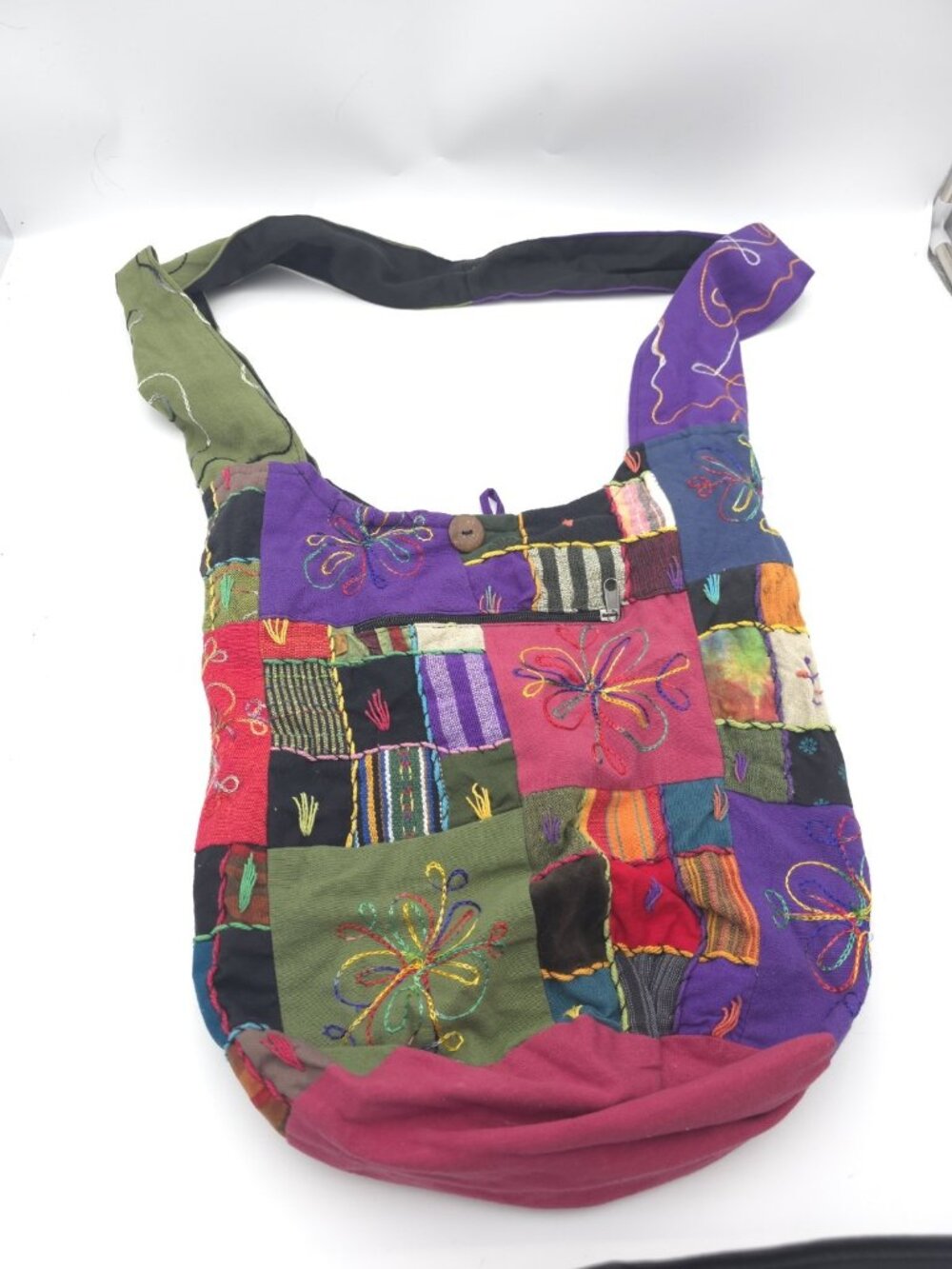 Ark Imports Patchwork Crossbody Shoulder Bag Boho Hippie Cotton Made in Nepal